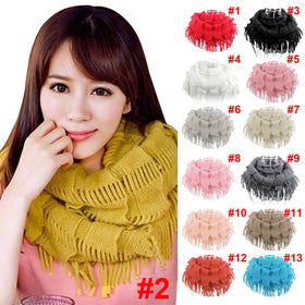 Warm Knitted Layered Fringe Scarf