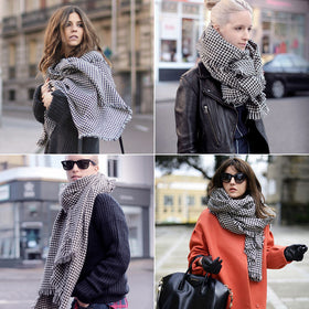Double-sided Hounds-tooth Print Cashmere Scarf