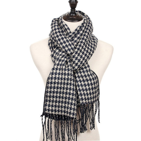 Double-sided Hounds-tooth Print Cashmere Scarf