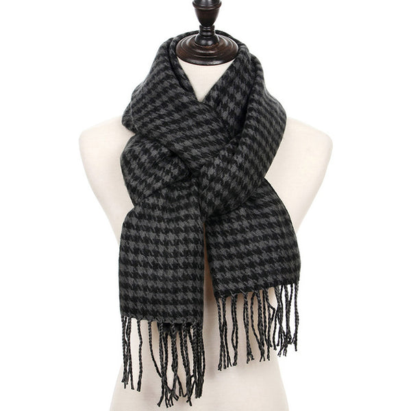 Double-sided Hounds-tooth Print Cashmere Scarf
