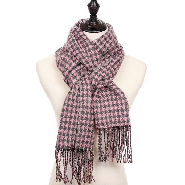 Double-sided Hounds-tooth Print Cashmere Scarf